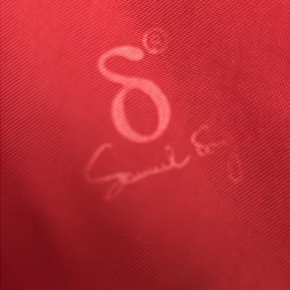 Samuel Dong Belted Brocade Elasticized Coat Red/Black Snap Closure - Picture 7 of 9